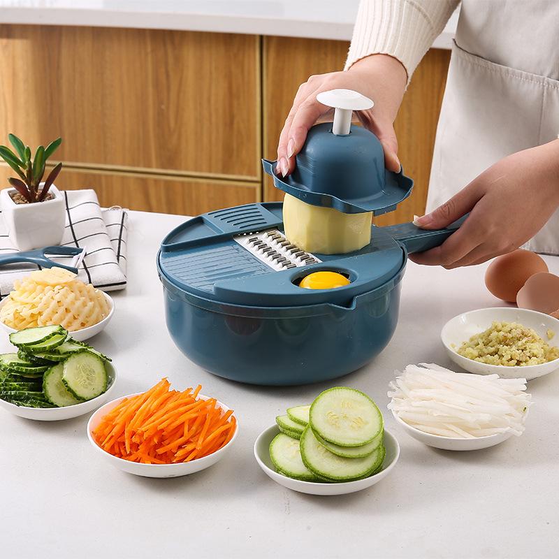 9-in-1 Multifunctional Vegetable Cutter and 12-Piece Grater Set for Potato and Carrot Shredding
