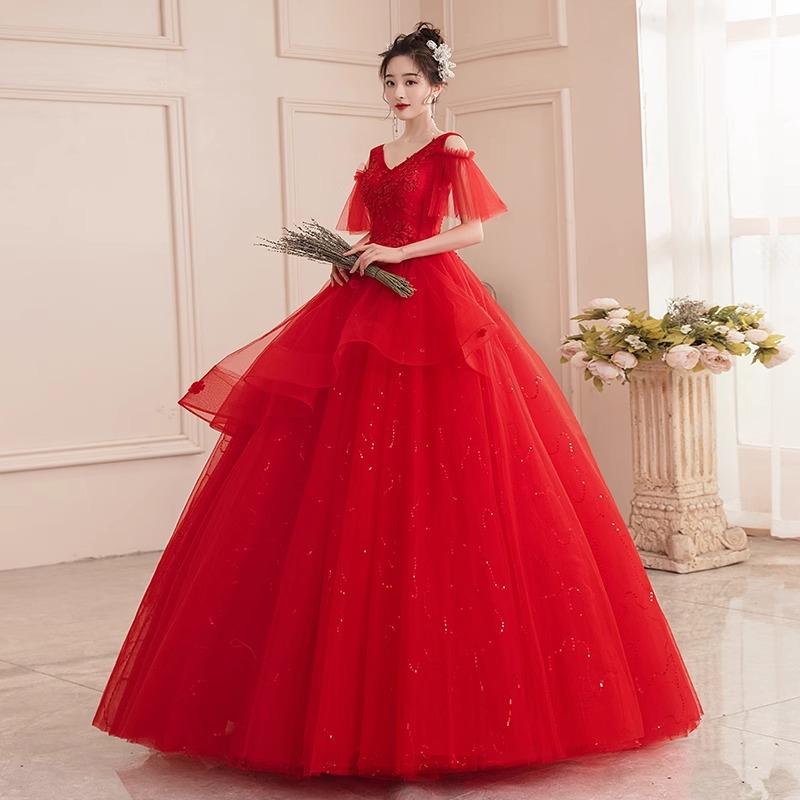 Filato colorato 1011 nuovo abito con temperamento da sposa super fatato da sogno abito da esibizione solista rosso semplice piccolo Mori
