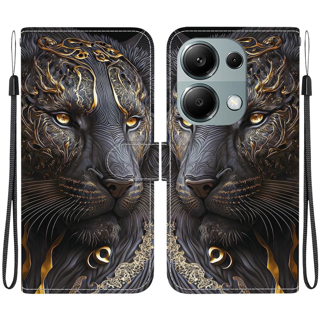 Handmade PU Leather Flip Case for Xiaomi Redmi Note 13 Pro 4G Anti-Slip Shockproof Cover with Wrist Strap & Heart/Rose Cat Designs