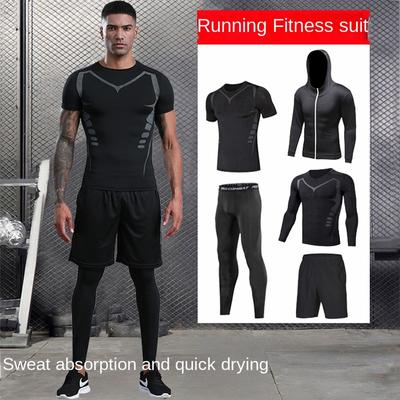 Fitness Suit Men's Five-Piece Quick-Drying Sweat-Absorbent Breathable Basketball Training Suit Gym Sports Running Equipment