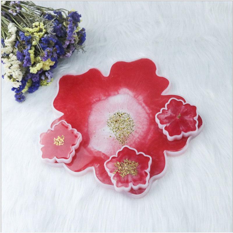 Tea Tray Coaster Silicone Mold Resin Agate Round Flower Mold DIY Mould