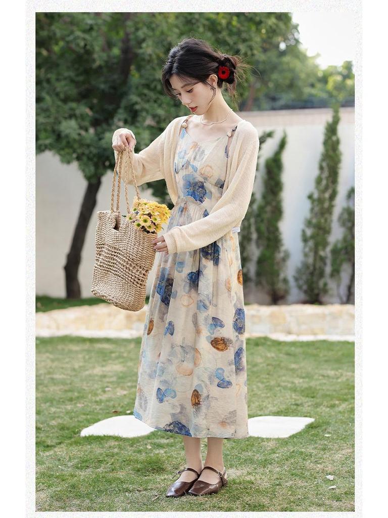 Damen Neues Sommer Blumen Kordelzug Camisole Kleid