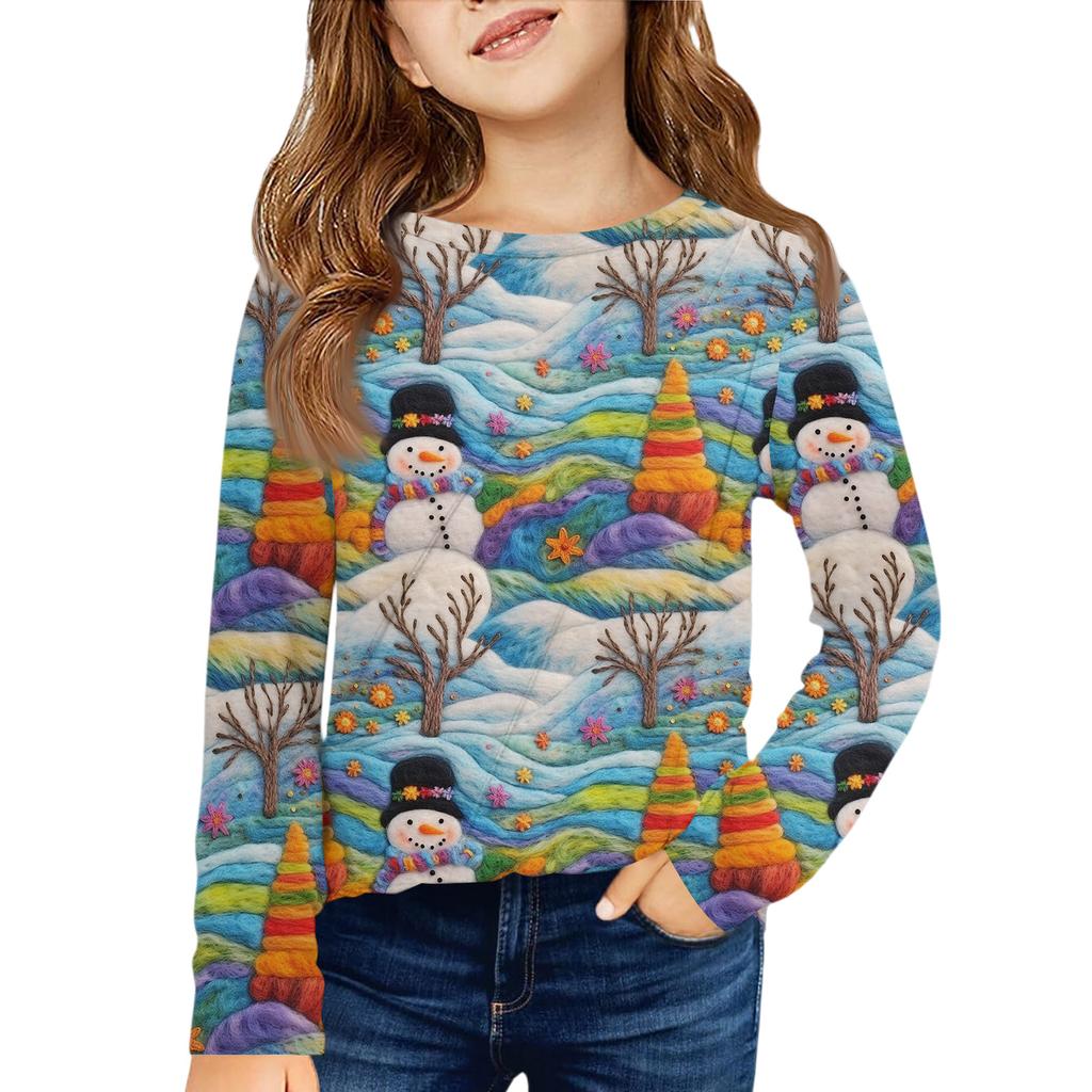 Girls' Long Sleeve Tee - Pleated Round Neck Casual Top