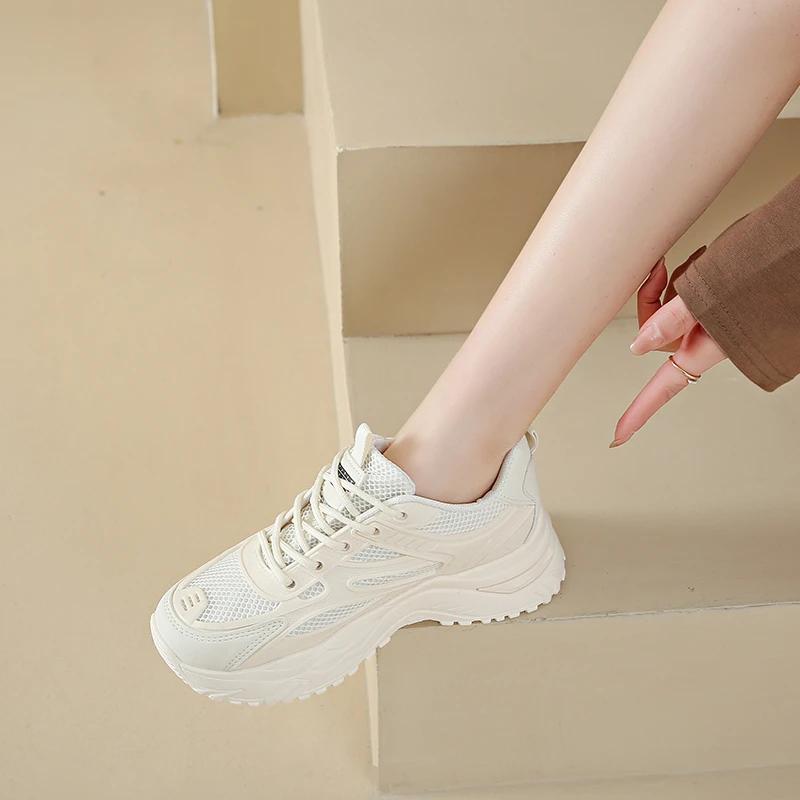 Spring and Summer New Solid Color Heightening Cross-strap Women's Shoes Fashionable Breathable Mesh Running Shoes NO:1338