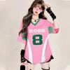 2026 Women ROSE Number 8 Print V-Neck Short Sleeve T-Shirt Summer Tee Baseball Jerseys Stripe Oversized Sport T-Shirt