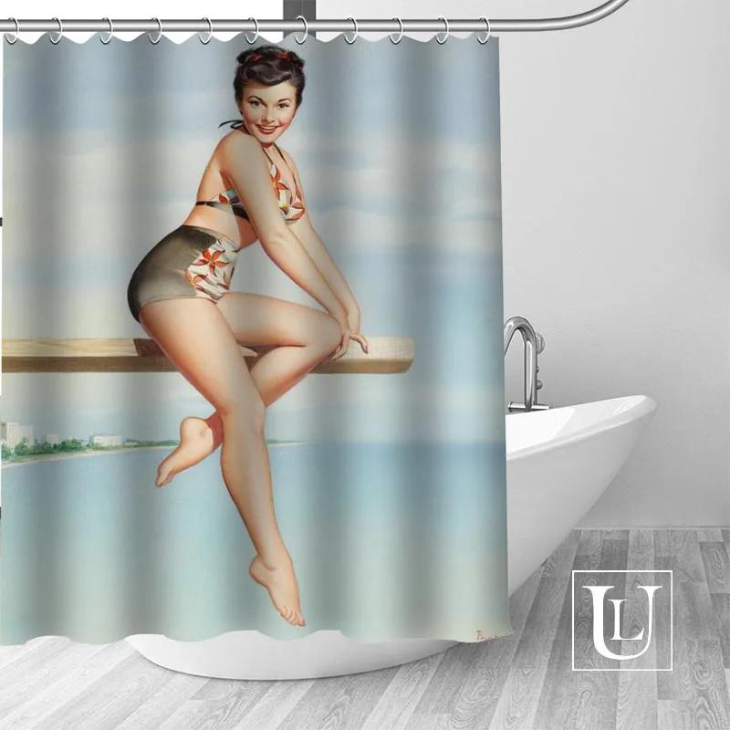 Big Sale New Custom pin up girl Modern Shower Curtain with Hooks bathroom Waterproof Polyester Fabric