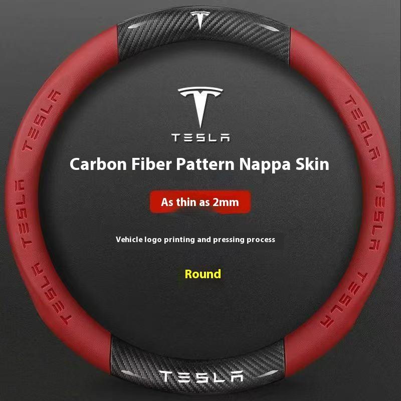 AAAIU1 Car Carbon Fiber Leather Anti-Slip Steering Wheel Cover For Tesla Cybertruck Beast Roadster Model 3 Model Y Model S Model X