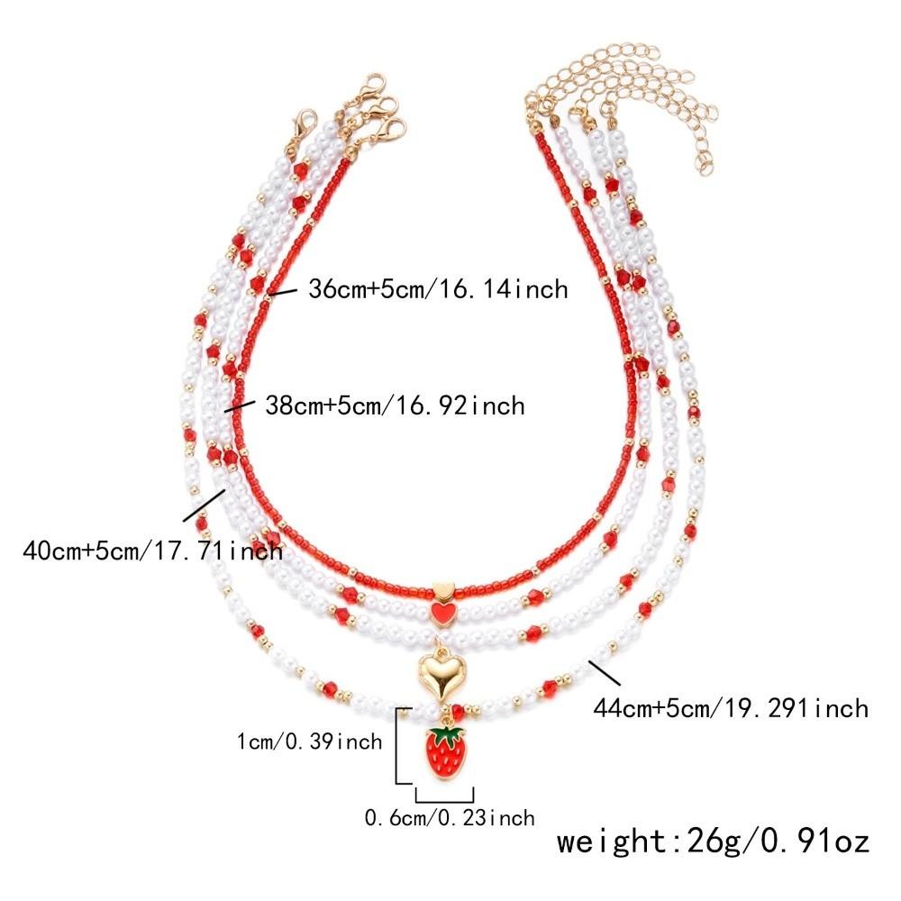Multi-layer Pearl Beaded Necklace Bow Stacked Clavicle Choker Trendy Strawberry Necklace Women