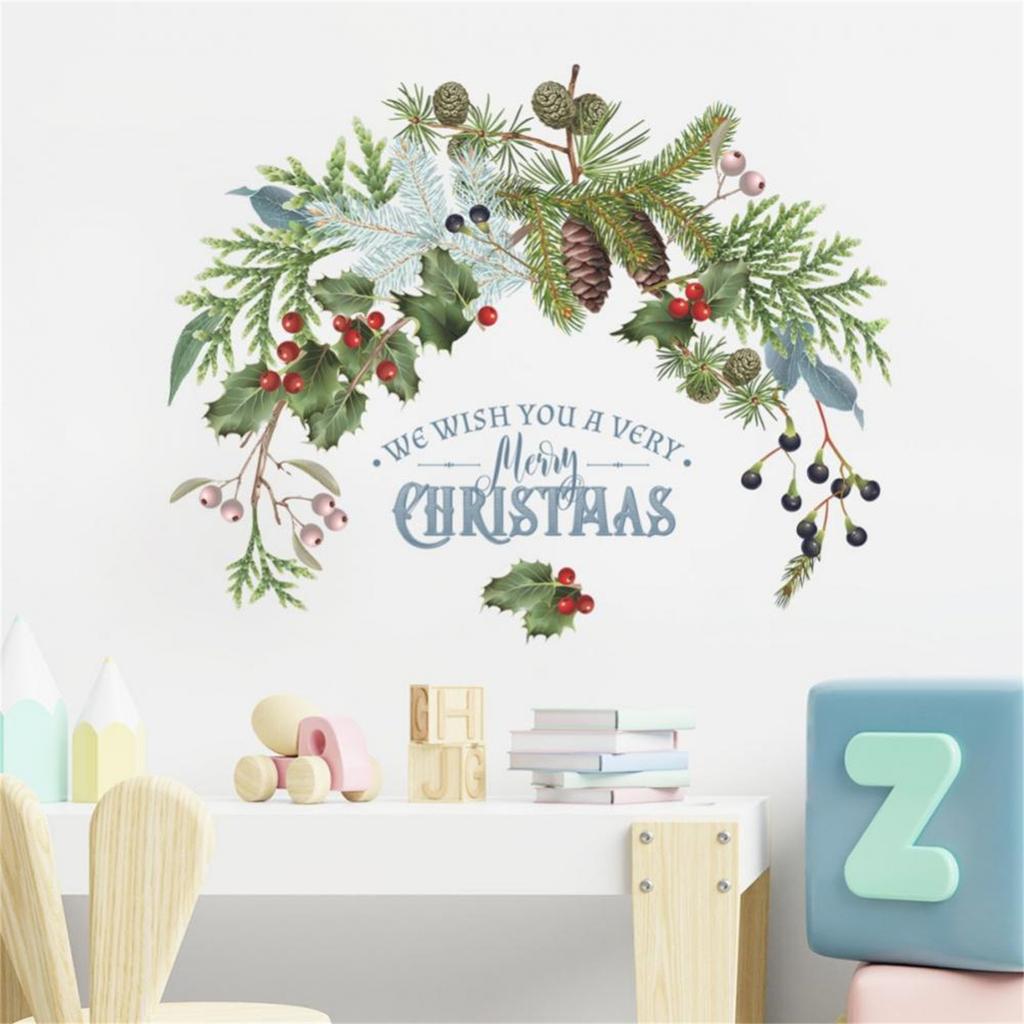 (Nikita) Christmas Wall Clings Christmas Party Window Wall Decals Merry Christmas Branches Stickers For Xmas Party Decor