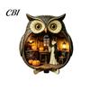 Vintage Wood Halloween Wooden Owl Tabletop Centerpiece, 2D Flat Pumpkin Ghost Bat Art Skeleton Standing Table Sign for Party, Shelf, Desk Decor Shelf