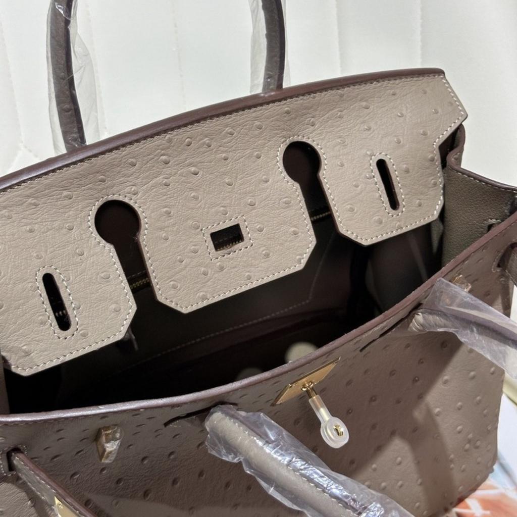Ostrich Pattern First Layer Cowhide 30CM Platinum Bag High Quality (J15-30BK)