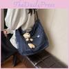 Adorable Korean Style Cartoon Denim Shoulder Bag For Students Casual Look In Blue