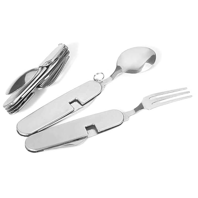 Multi-Functional Camping Cutlery Set Stainless Steel Folding Fork Spoon Knife Opener Detachable Tableware Travel Picnic Utensils