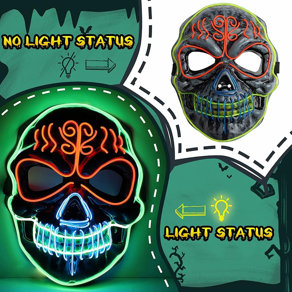 LED Halloween Maske Verbesserte Gruselige Halloween Leuchtmaske Gruselige Totenkopf Form Cosplay LED Maske Scherzartikel Spielzeug