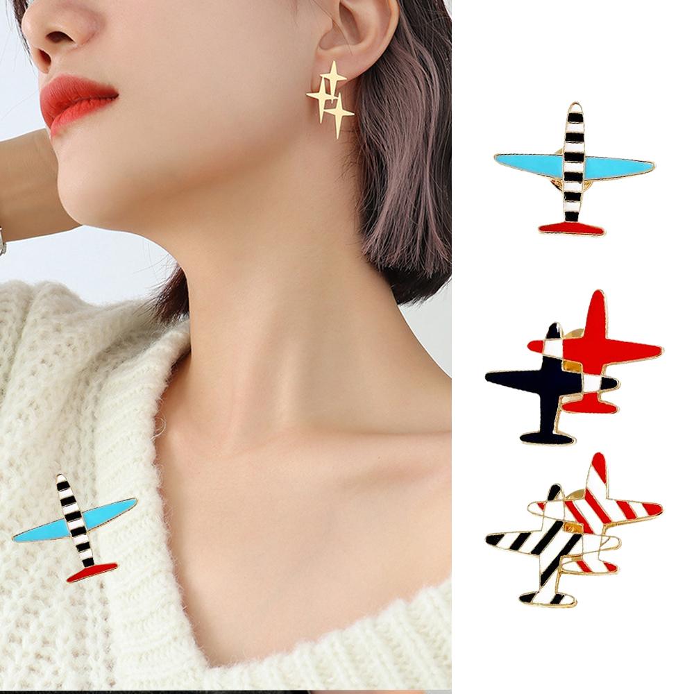 Tuiying-003 Jewelry & Bijouterie Women's Red/Black Exquisite Striped Airplane Brooch Colorful Splicing Enamel Plane Pins Teens Badges Jewelry Clothing Accessories
