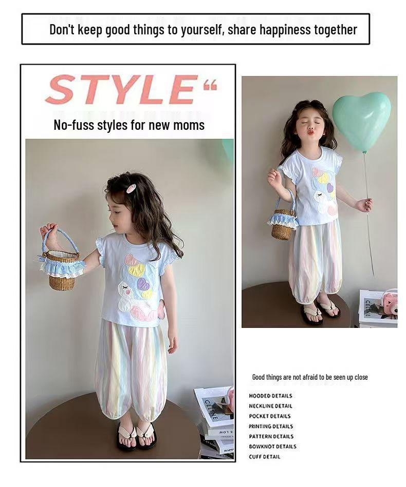 2026 Summer Kids' Cartoon T-shirt & Mosquito-Repellent Pants Set for Girls
