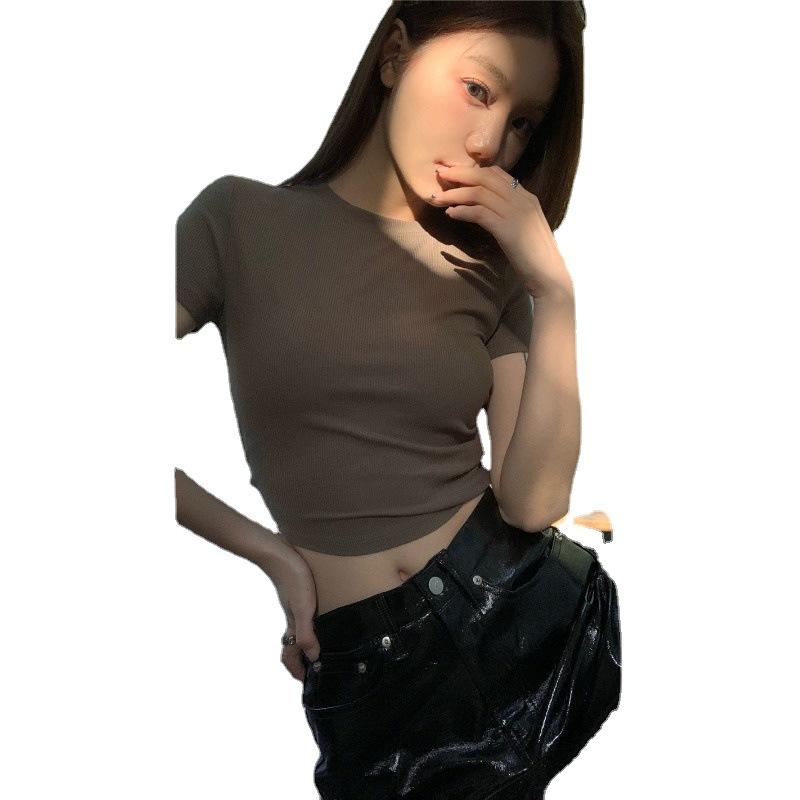 All-Match Design-freier Rückenband-Riemen Kurzarm-T-Shirt für Damen Im Sommer Neues Slim Kurzes Hot Girl Temperament Top