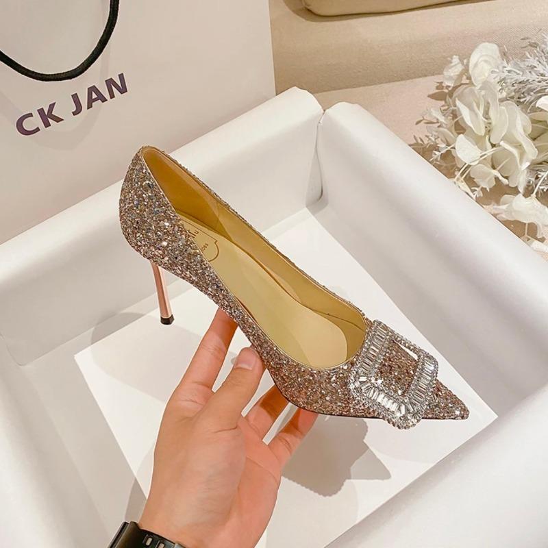 fashion Ladies 2024 Summer New Sexy Pointed Luxury Rhinestone Brand Design Women's Shoes Elegant Banquet Party Dress Women's High Heels