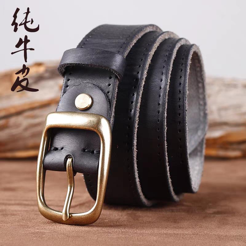 Retro First-Layer Cowhide Belt Unisex Belt Business Alloy Japanese Buckle Genuine Leather Belt Factory
