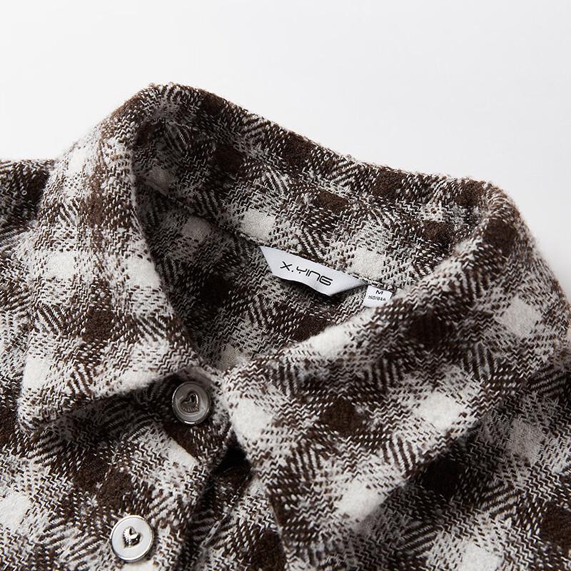 Women's Retro Coffee Plaid Wool Blend Long-Sleeved Shirt