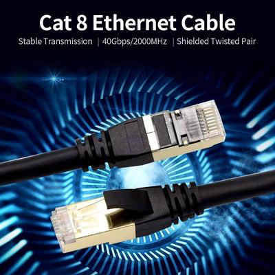 Cat8-Ethernet-Kabel, Hochgeschwindigkeits-Netzwerkkabel, 40 Gbit/s, 2000 MHz, abgeschirmtes Twisted-Pair, vergoldet