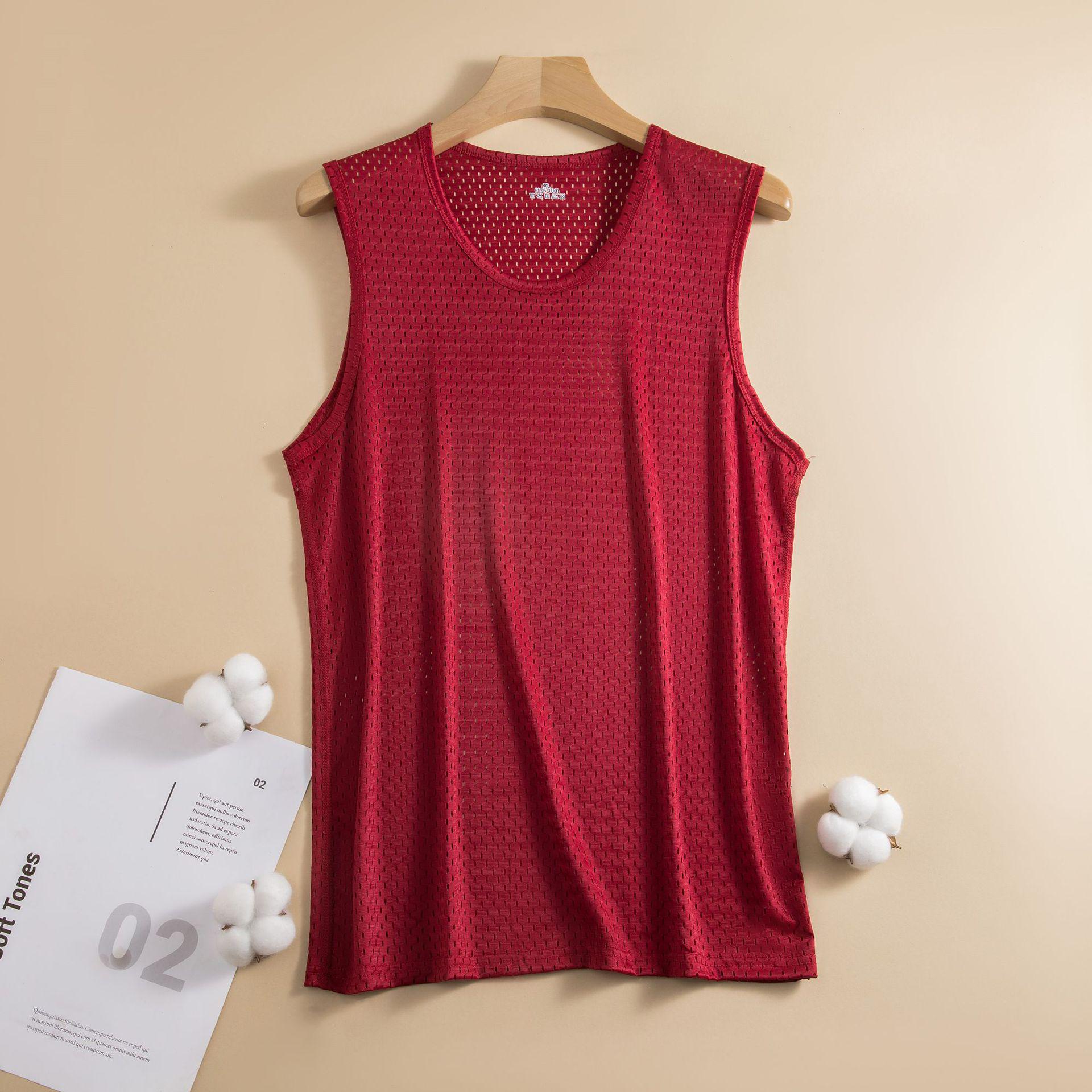 

Men s Trendy Quick-Dry Ice Silk Mesh Tank Top: Sleeveless, Loose Fit, Wide Shoulder Fitness Vest XL (110-125 lbs) вино красного