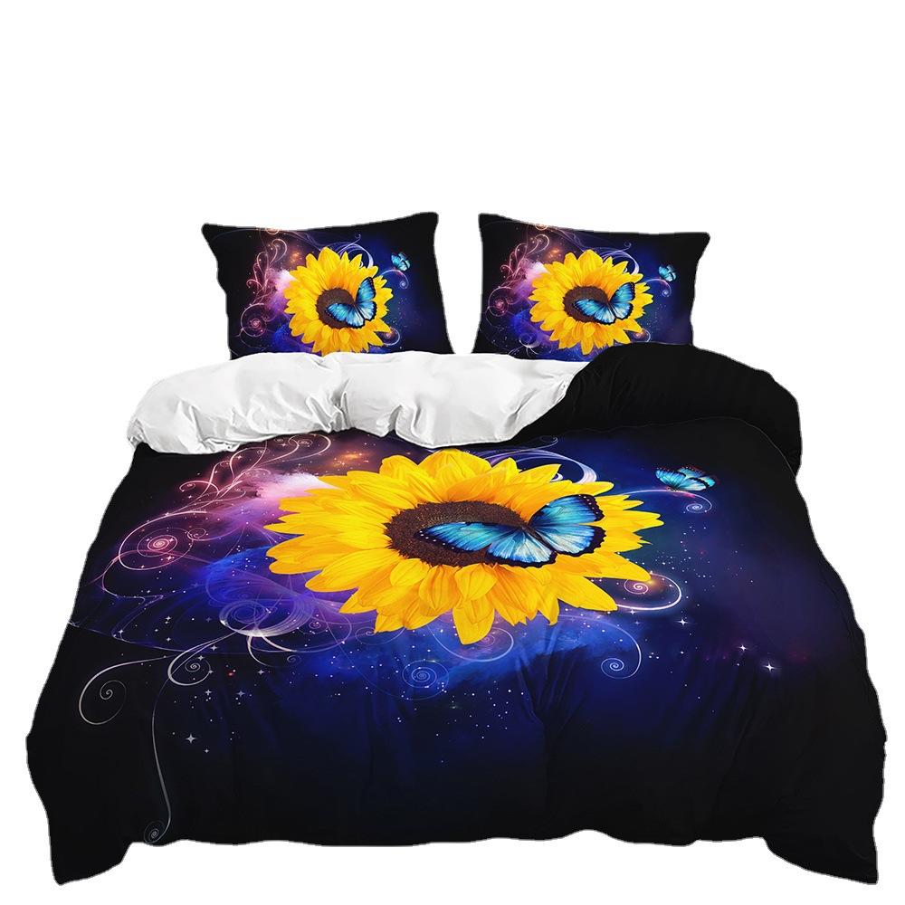 Yorgan Kılıfı Altın Kelebek Gül Dekoratif Yatak Takımı Dijital Baskı Üç Parça Set