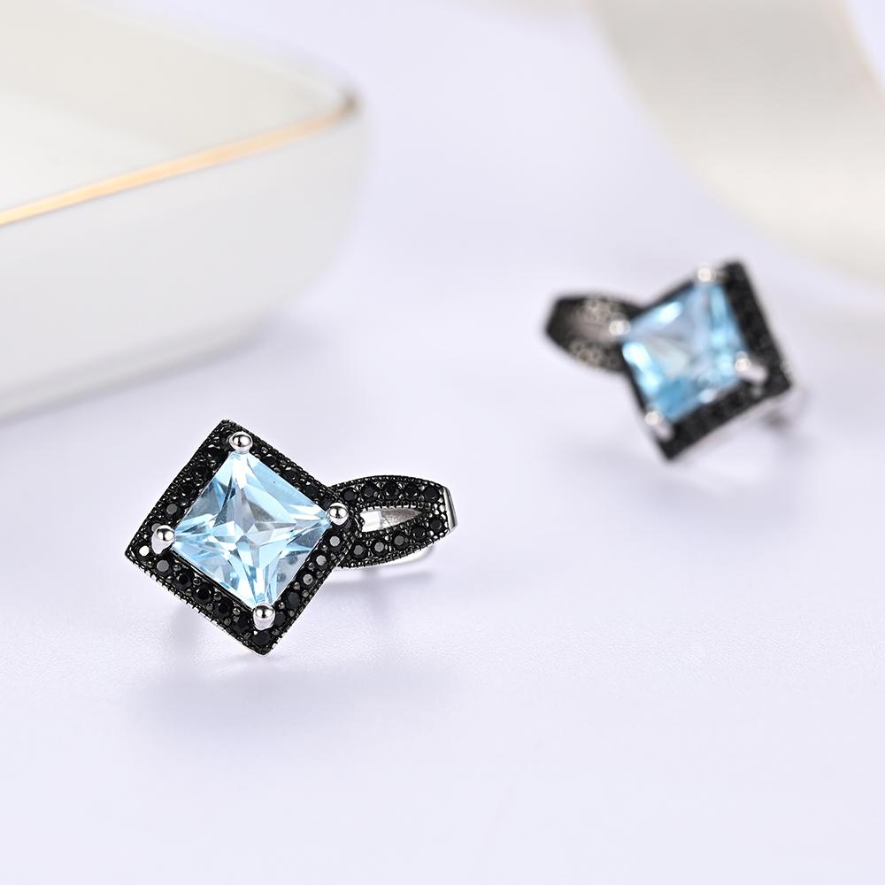 925 silver ring earrings pendant necklace natural sky blue Topaz real gemstone fine jewelry set for women's Daily and party wear