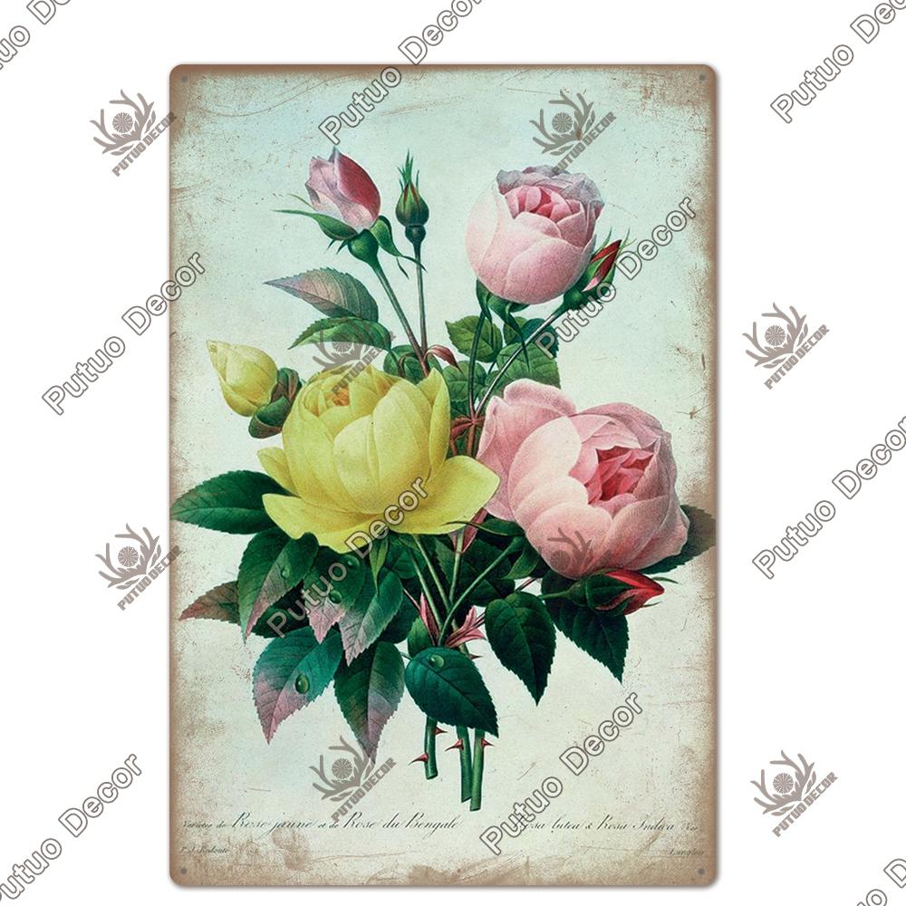 Decor Flower Plaque Metal Vintage Tin Sign Wall Decoration Posters for Home Garden Kitchen Living Room Iron Painting