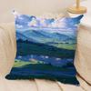 Anime Scenery Design Cushion Cover Silky Short Plush Invisible Zipper Dustproof Sofa Pillow Case for Home Decor