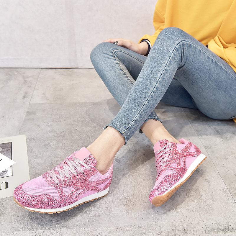 Sports  Leisure Shoes Autumn Sequin Sponge  Heel Tie Up Rhinestone Thick Soled Women's Shoes