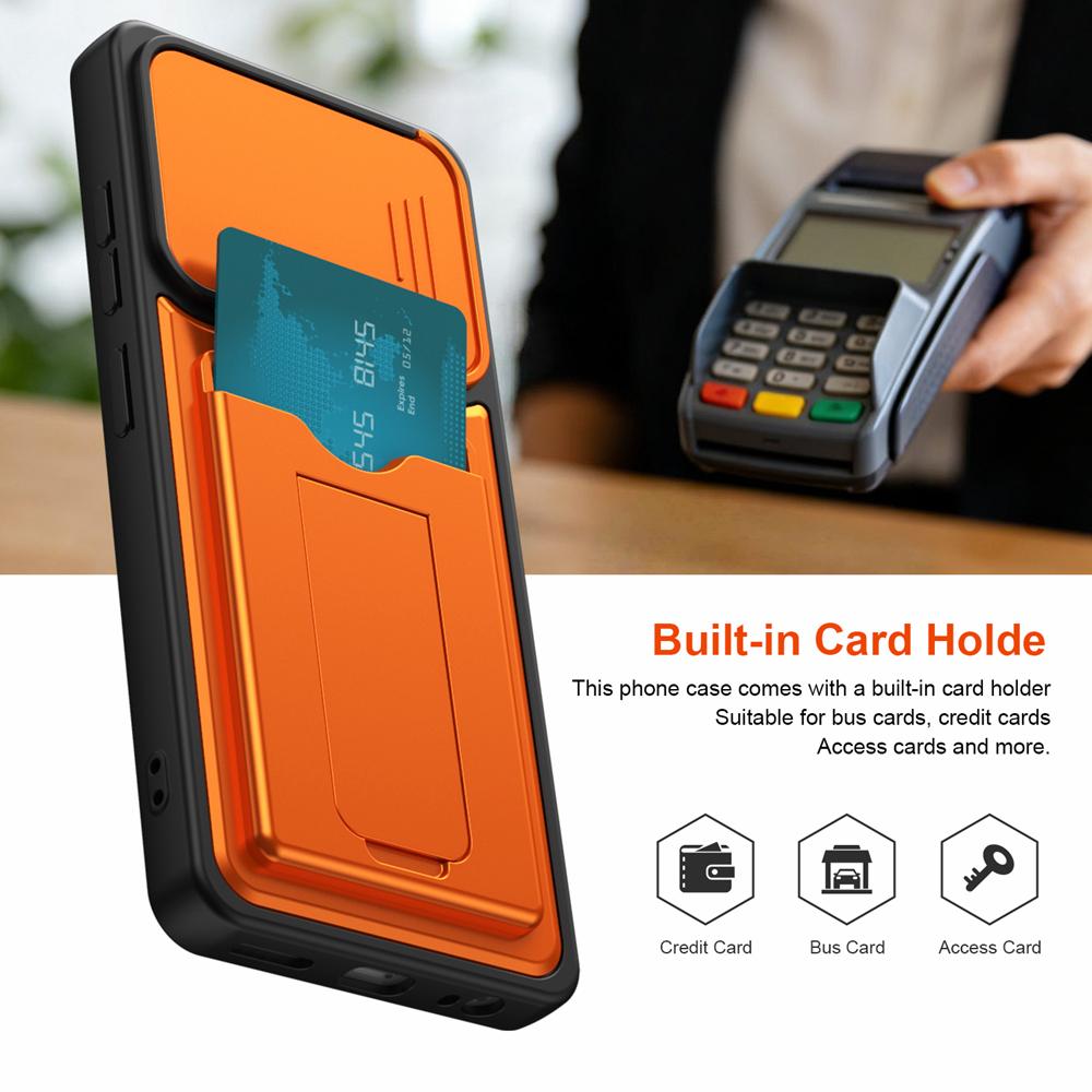 KEYSION Card Slot Holder Bag Phone Case for ZTE Blade A36 Slide Camera Protection Kickstand Shockproof Back Cover for Blade A36