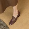 Fashion 2025 Spring Women Loafers Square Toe Chunky Heel Women Shoes Genuine Leather Shoes for Women Retro Square Button Women's Pumps