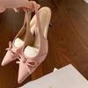 French Pointed Toe Platform Sandals Extend Leg Length 7cm Thin Heel Satin Bow Tie Versatile Backless Women's Summer Shoes