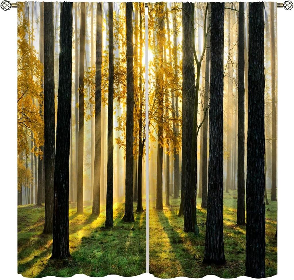 Fantasy Forest Blackout Curtains Mysterious Jungle Forest Round Door Pink Rose Pattern Living Room Curtains Kitchen Bedroom
