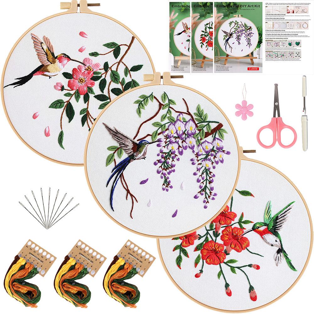 DIY Handmade Embroidery Kit: Hummingbird and Floral Design