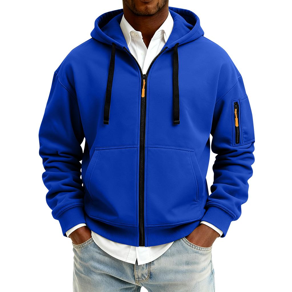 Men's Solid Color Zipper Hooded Cardigan Jacket Men's Sports Large Size Casual Sweatshirt Jacket
