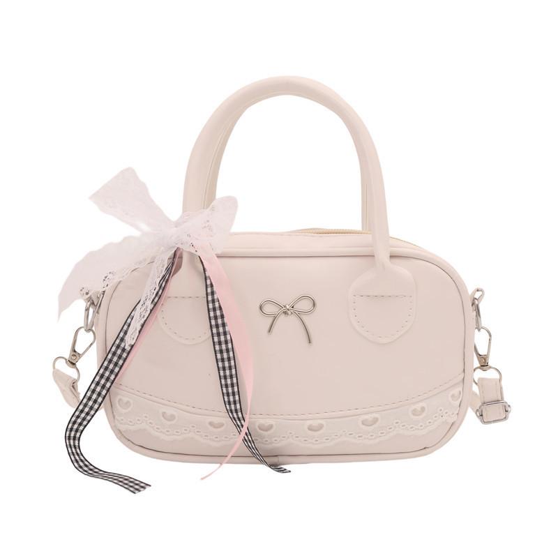 Simple Solid Color Silver Bow And Lace Decoration Women Casual Shoulder Bag For Daily Use