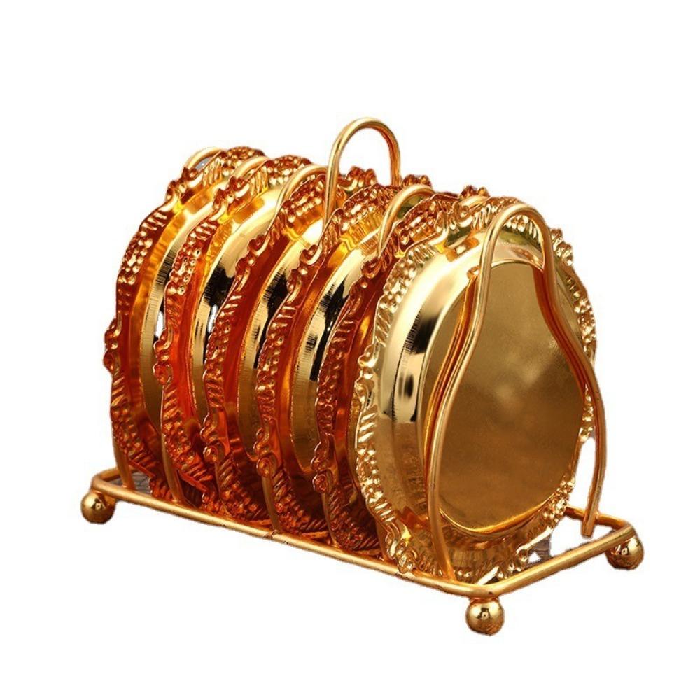 7 Pcs/set Mini Cake Plates Plated Metal Cake Tray Placemat Golden Dining Plates Set  Serving