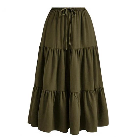 Damen Sommer Stufen A-Linie Maxirock Hoher Bund Plissiert Schwingend Langer Rock Freizeit Fließend Strand Boho Rock