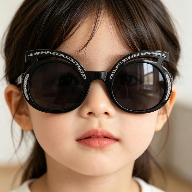 Cute Boys and Girls Eyebrow Shape Round Sunglasses Shiny Frame Anti‑UV Fashion Children Outdoor Party Sun Glasses