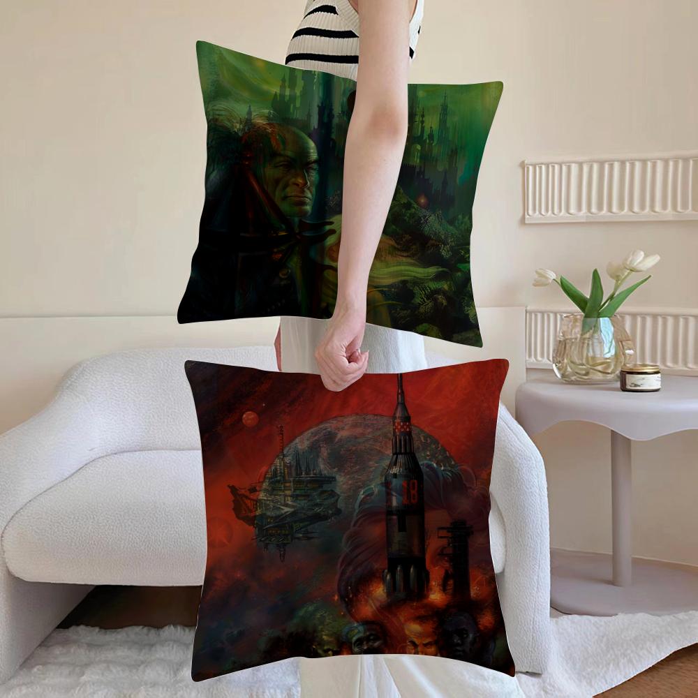 ARTISTS Illustration Kelly Freas Cushion Cover Anti-dustmite Pillowcase Invisible Zipper Silky Short Plush Sofa Cushion Cover