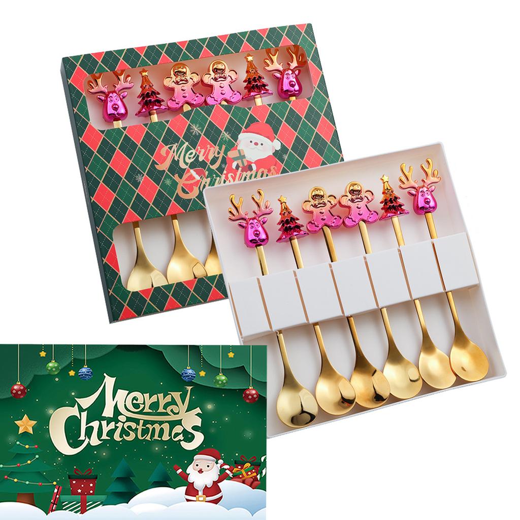 Set Regalo Cucchiaini da Caffè Forchette di Natale in Scatola con 1 Biglietto di Natale, Cucchiaino da Caffè Natalizio Forchette da Cena Cucchiaino da Dessert Stoviglie Regalo