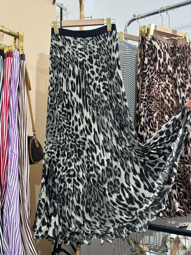 Multicolor Korean Style Chiffon High Waist Pleated Polka Dot Midi Skirt