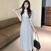 College Style Polo Collar Short-sleeved Dress Women's Summer Medium and Long Waist and Thin Casual A-shaped Skirt Niche Design