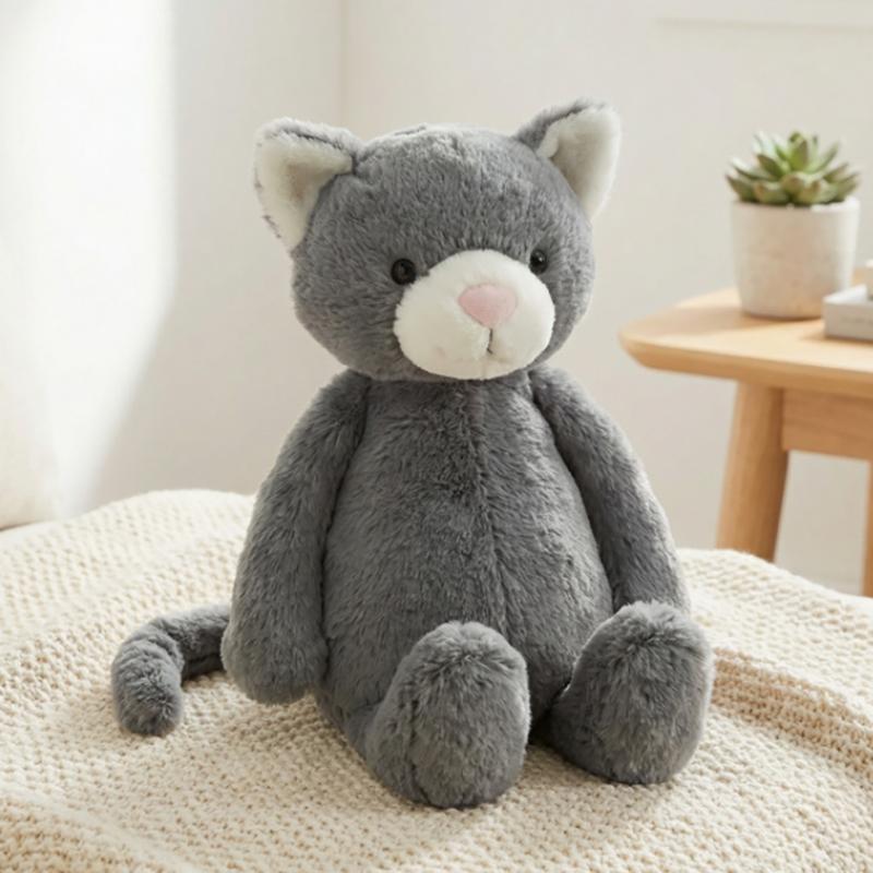 31Cm Cartoon Animal Plush Toy Stuffed Soft Grey Cat White Lamb Plushie Companion Appeasing Gift Overnight
