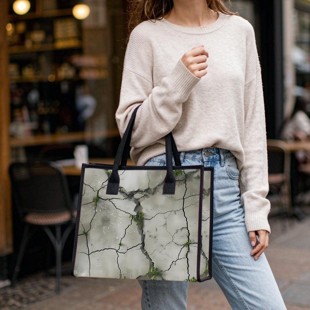 Cracked Wall Print Tote Bag Stylish Casual Daily Carry Handbag for Outdoor Shopping