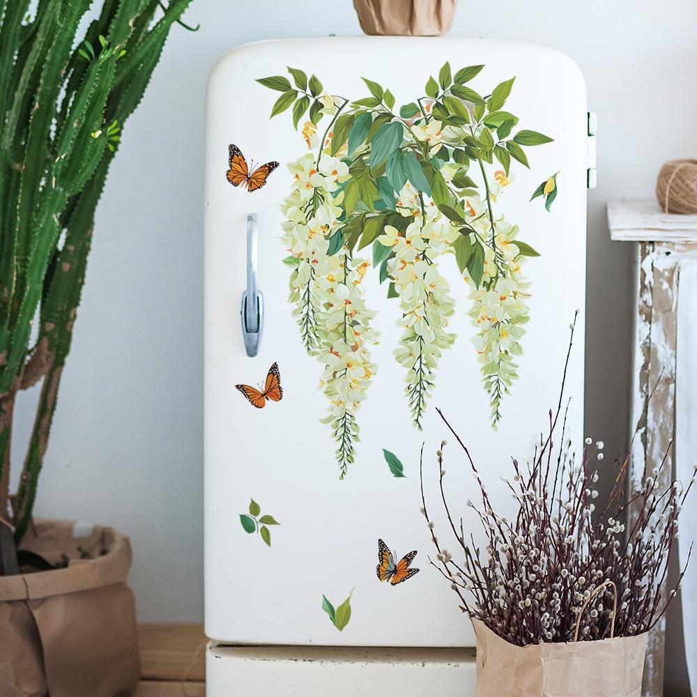 Fresh and Delicate Flower, Vine, Butterfly, Living Room and Dining Room Wall Decoration Stickers