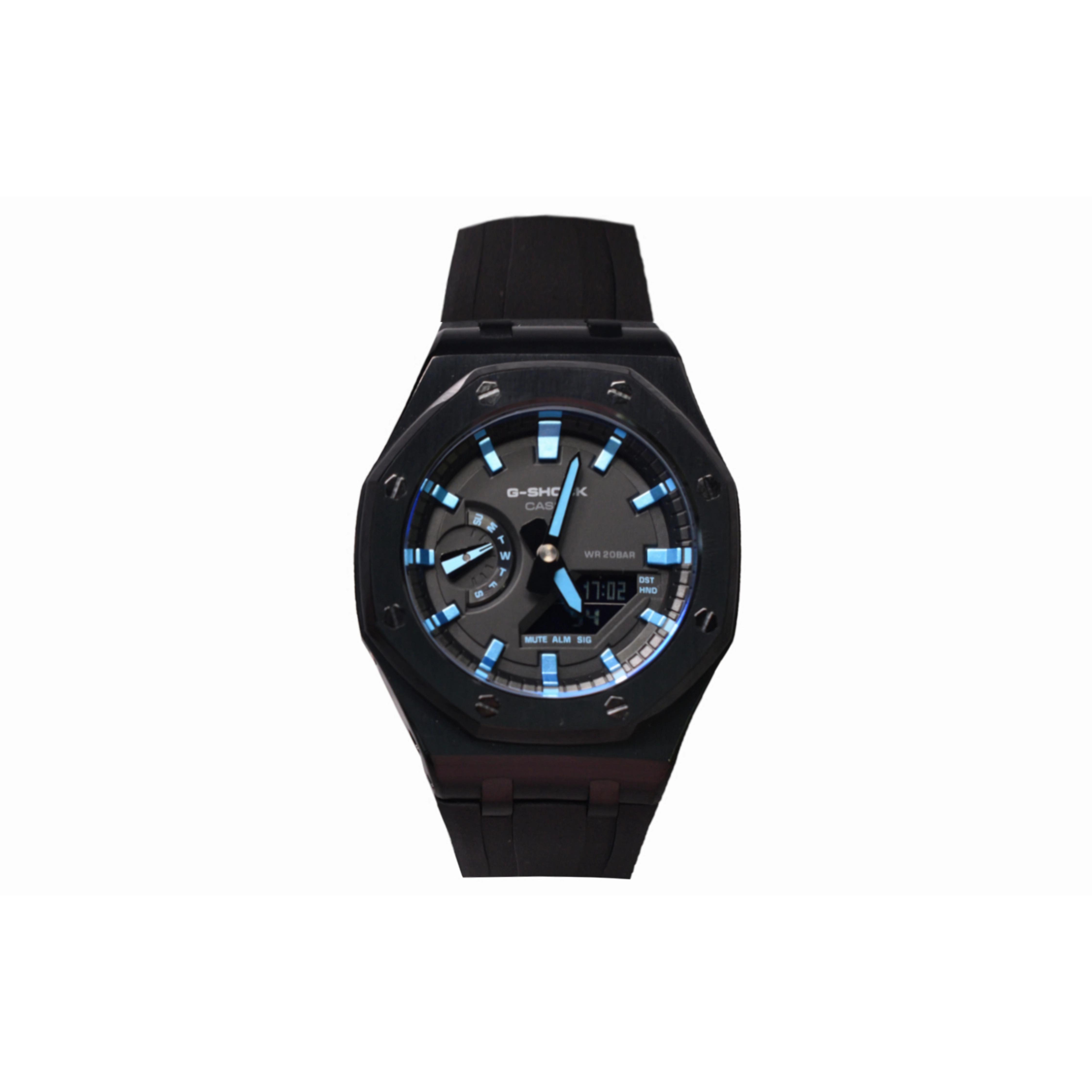 

CASIO Men Liquid Crystal,Analog Dual Display Series 44mm Black Watch GA-2100-1A1(Watch3--) Night Blue