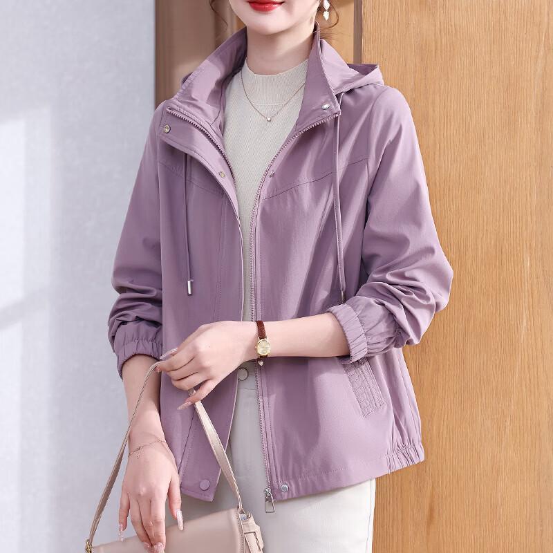 XUEXI Mid-Aged Women s Hooded Zipper Spring Trench Coat